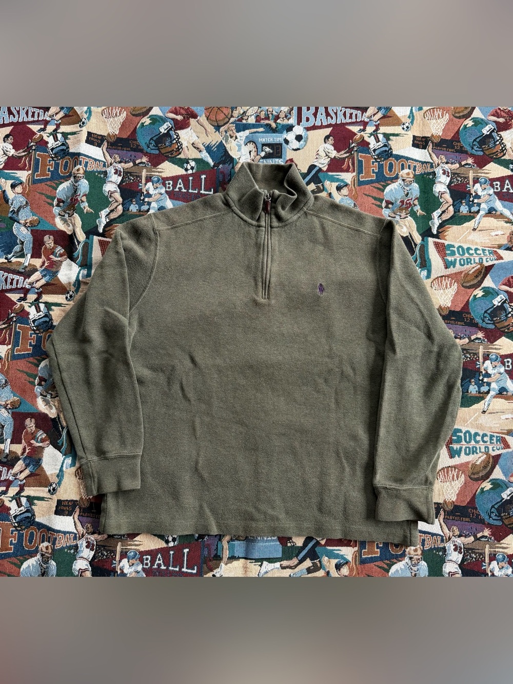 Y2K Men’s Polo Ralph Lauren Olive Green Quarter Zip Cotton Jacket